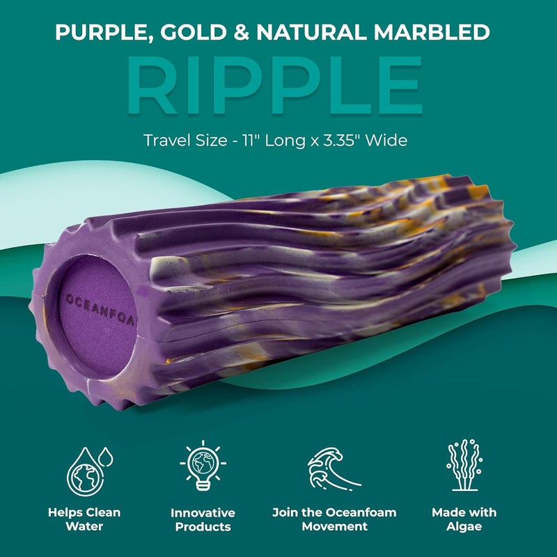 Oceanfoam Ripple Travel Foam Roller (11" x 3.35") Firm Mini Foam Roller for Physical Therapy, Deep Tissue Massage, Back Pain - High Density, Wave Textured - Yoga (Purple, Gold & Natural Marbled) - Image 4